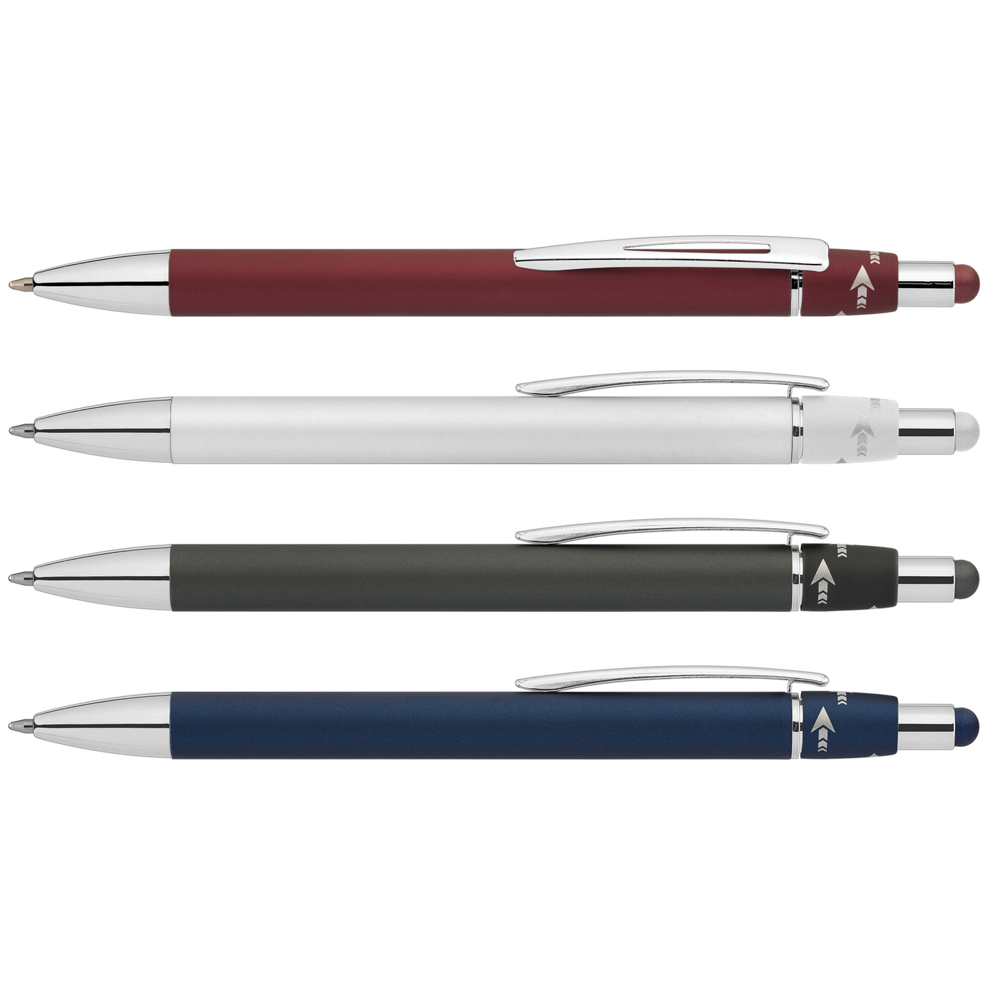 Orbit Spinner Chrome Metal Pen with Stylus promotional pen in assorted colours laser engraved with your company logo