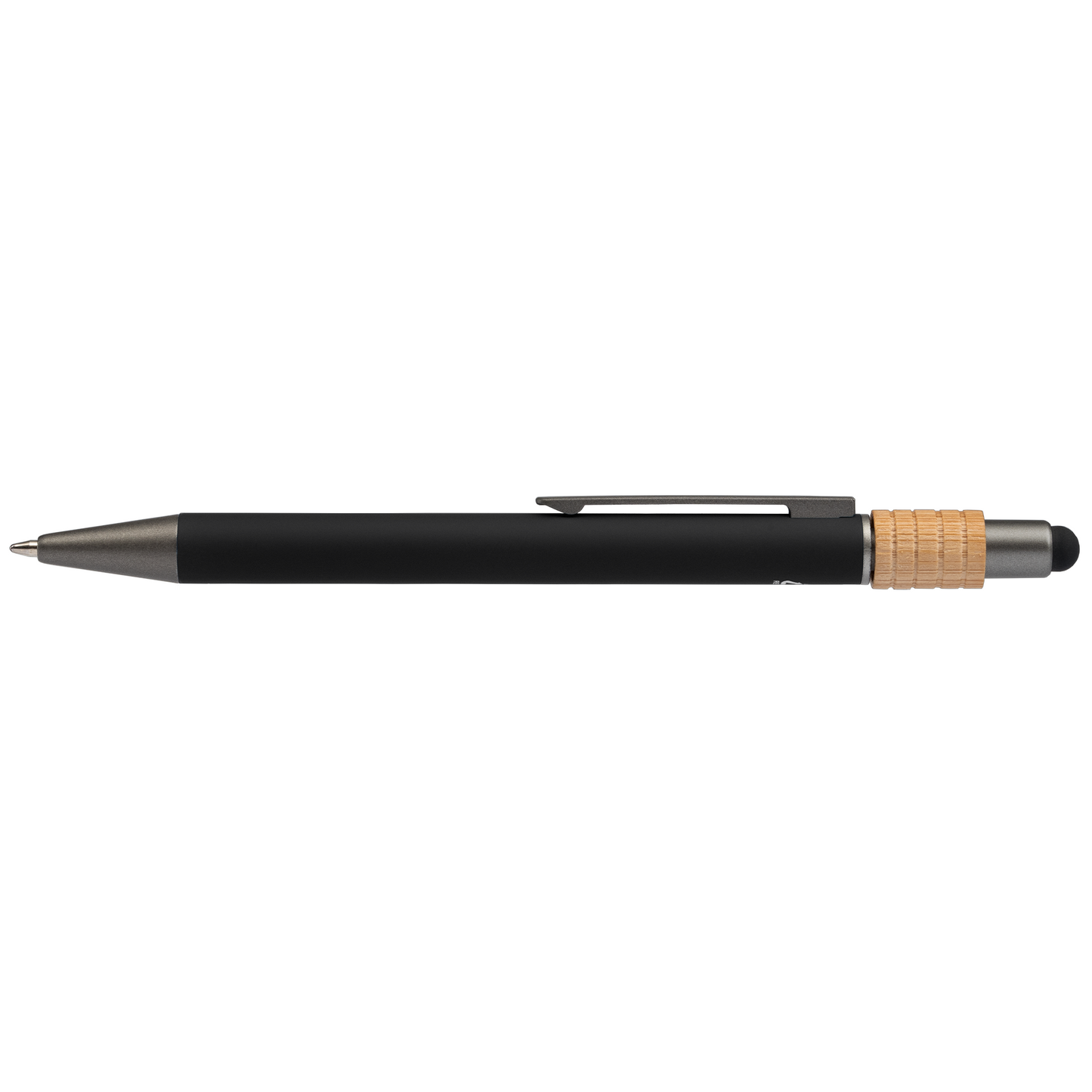 Reborn Spinner Recycled Aluminium Pen with Stylus promotional pen in black printed with your company logo