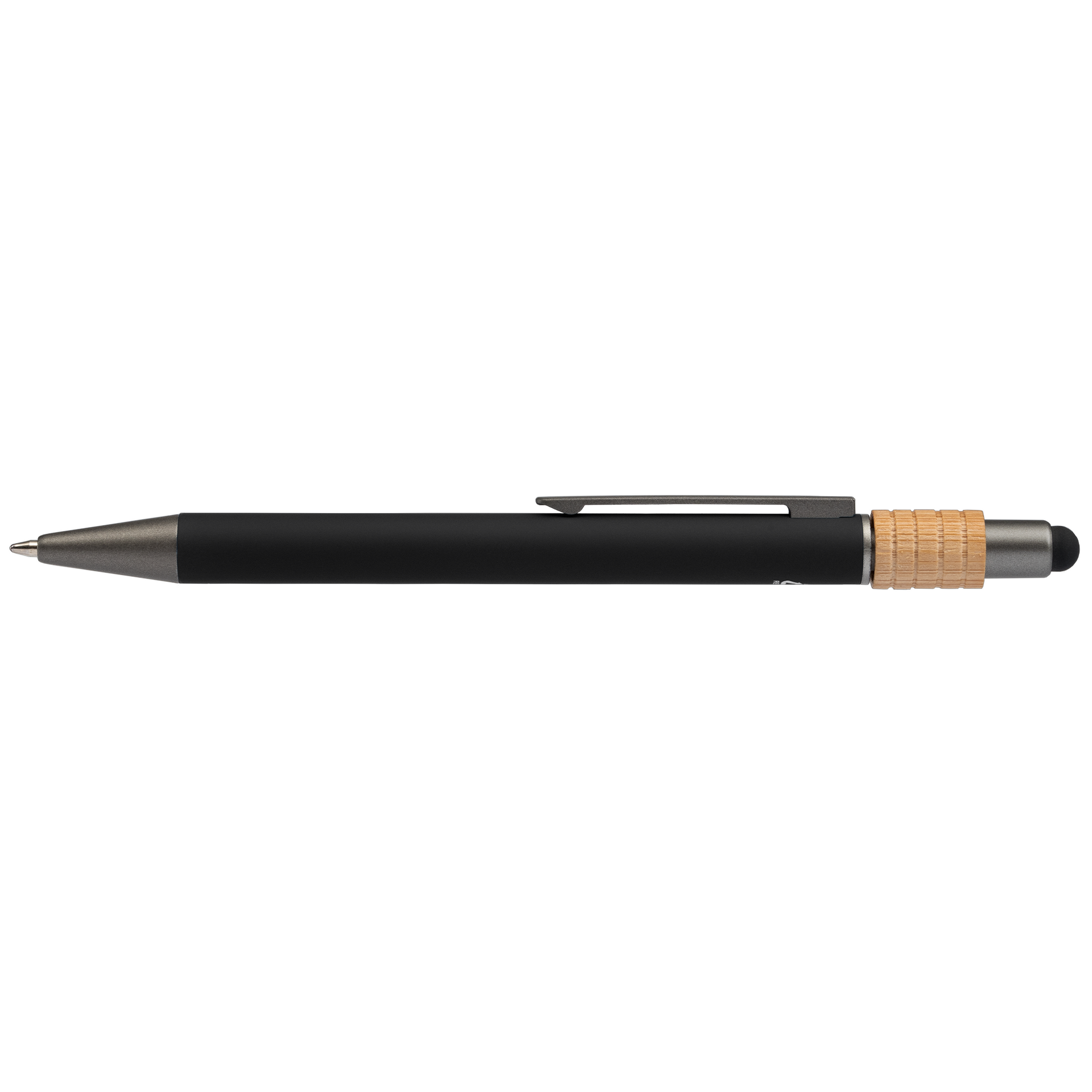 Reborn Spinner Recycled Aluminium Pen with Stylus promotional pen in black printed with your company logo
