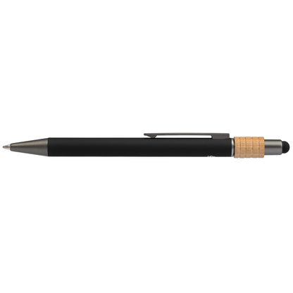Reborn Spinner Recycled Aluminium Pen with Stylus promotional pen in black printed with your company logo