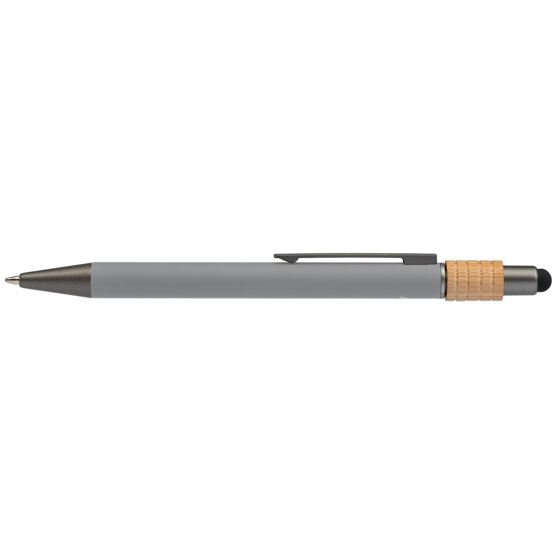 Reborn Spinner Recycled Aluminium Pen with Stylus promotional pen in cool gray printed with your company logo