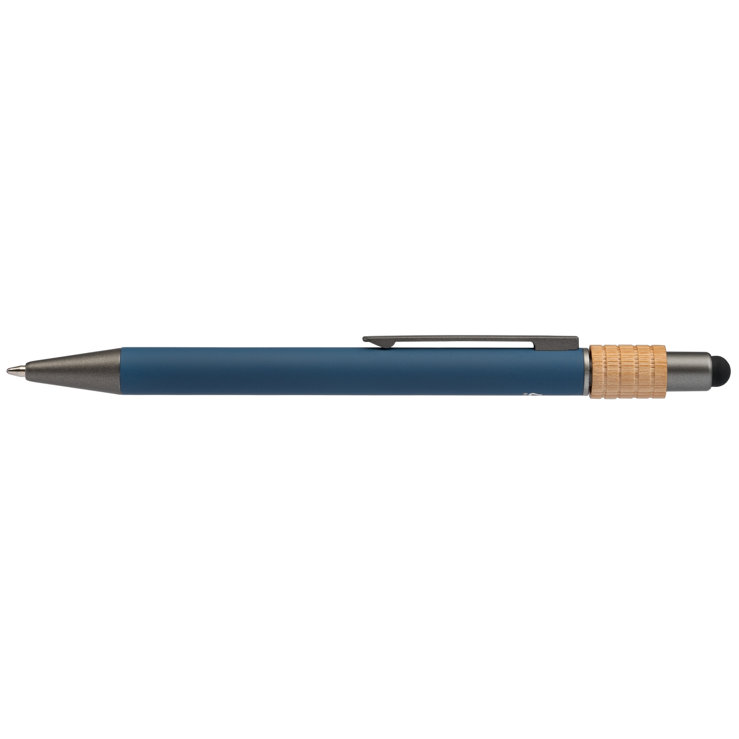 Reborn Spinner Recycled Aluminium Pen with Stylus promotional pen in navy blue printed with your company logo