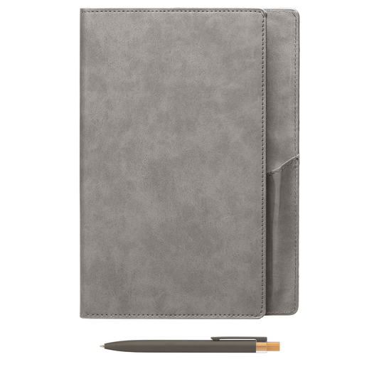 Memento Refillable Journal Set promotional notebook in cool gray printed with your company logo