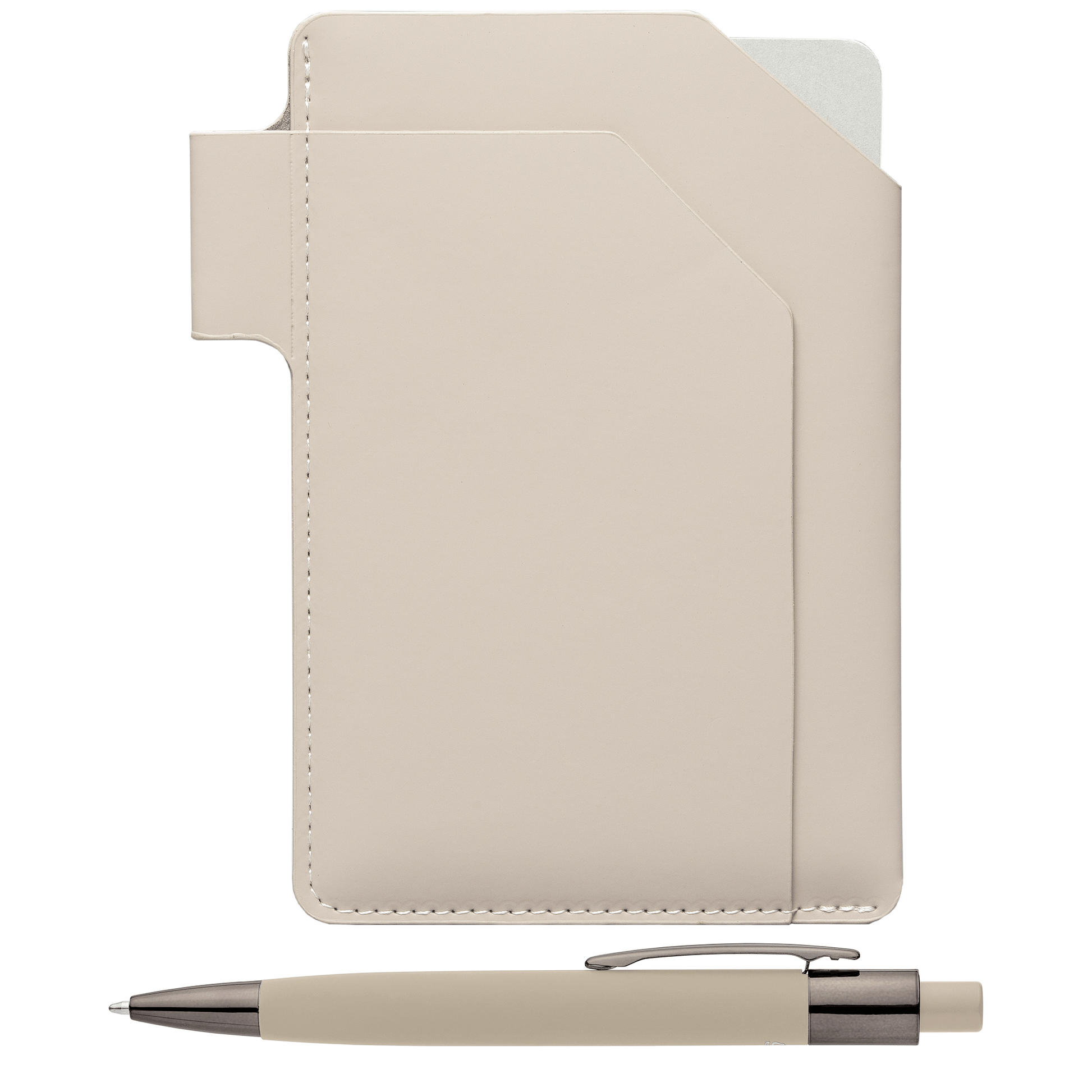 Malmö PU Passport Holder Set promotional writing set in dune warm grey printed with your company logo