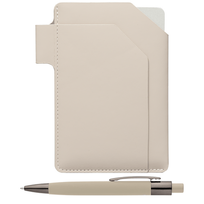 Malmö PU Passport Holder Set promotional writing set in dune warm grey printed with your company logo