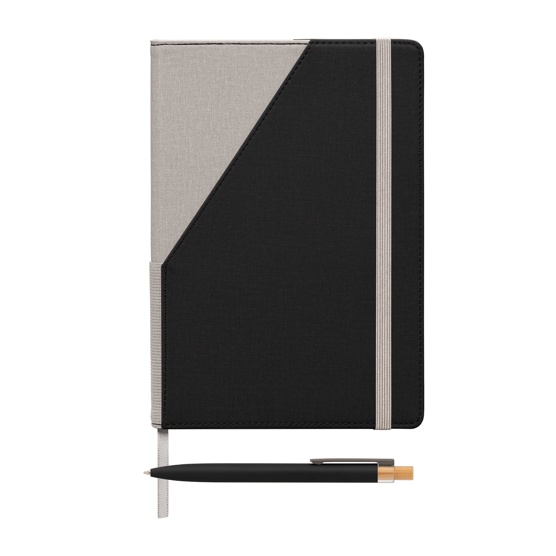 Xanadu Recycled PU Two-Tone Refillable Pen Set Notebook promotional notebook in dune printed with your company logo