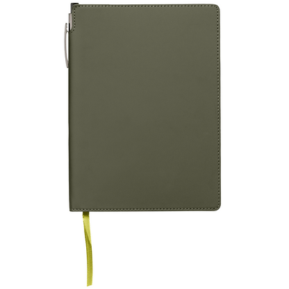 Malmö Recycled Soft Cover Extended Journal Pen Set promotional notebook in forest green printed with your company logo