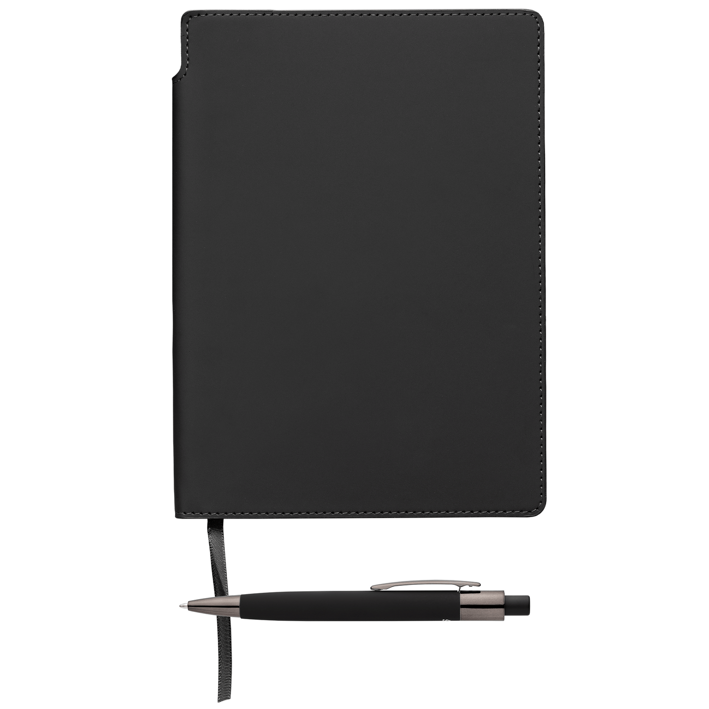 Malmö Recycled Soft Cover Extended Journal Pen Set promotional notebook in black printed with your company logo