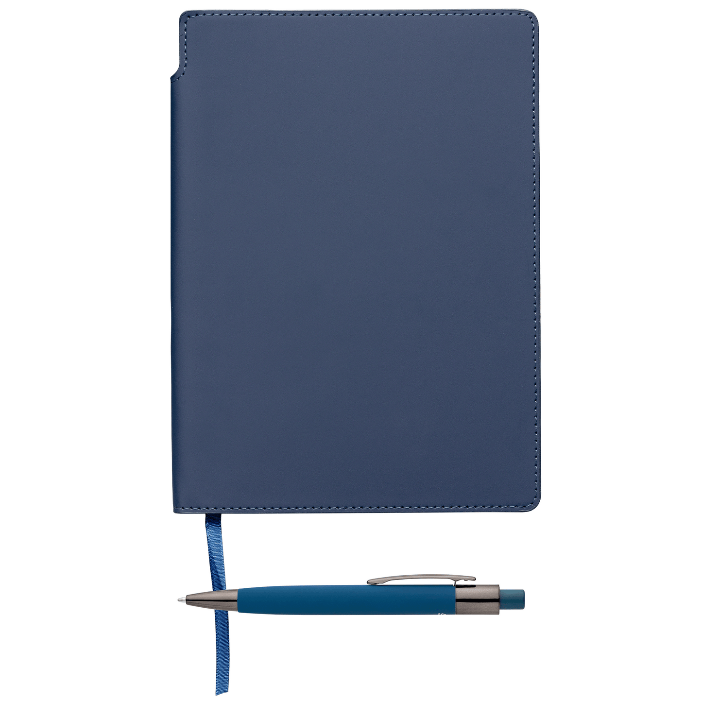 Malmö Recycled Soft Cover Extended Journal Pen Set promotional notebook in navy blue printed with your company logo