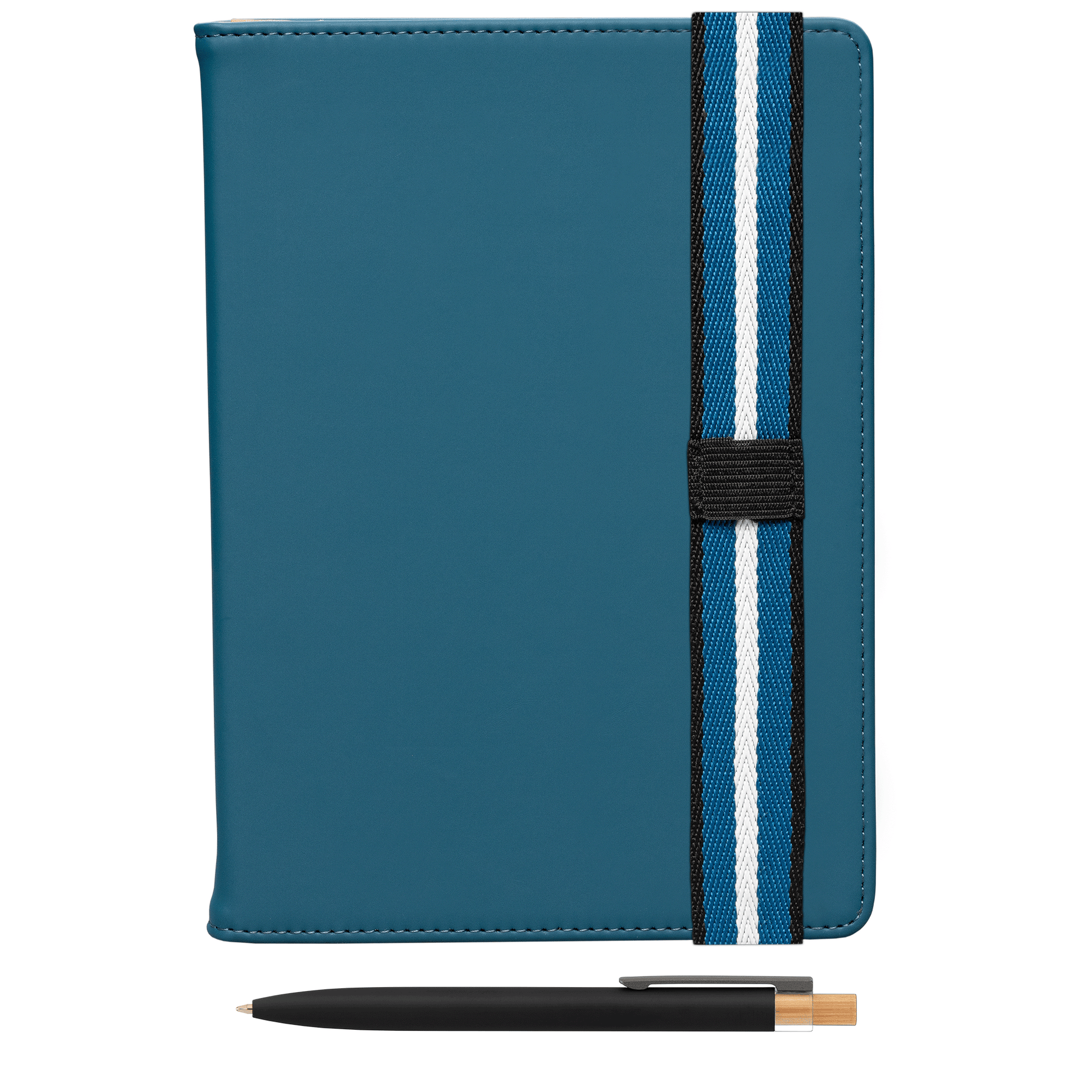 Newport Recycled Chevron Refillable Journal Pen Set promotional notebook in navy blue printed with your company logo