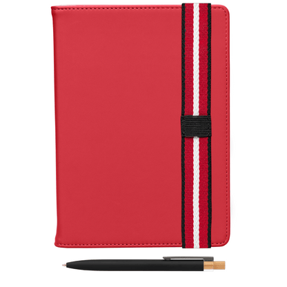 Newport Recycled Chevron Refillable Journal Pen Set promotional notebook in red printed with your company logo