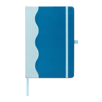 Grete Recycled Wave Pattern Journal promotional notebook in navy blue printed with your company logo