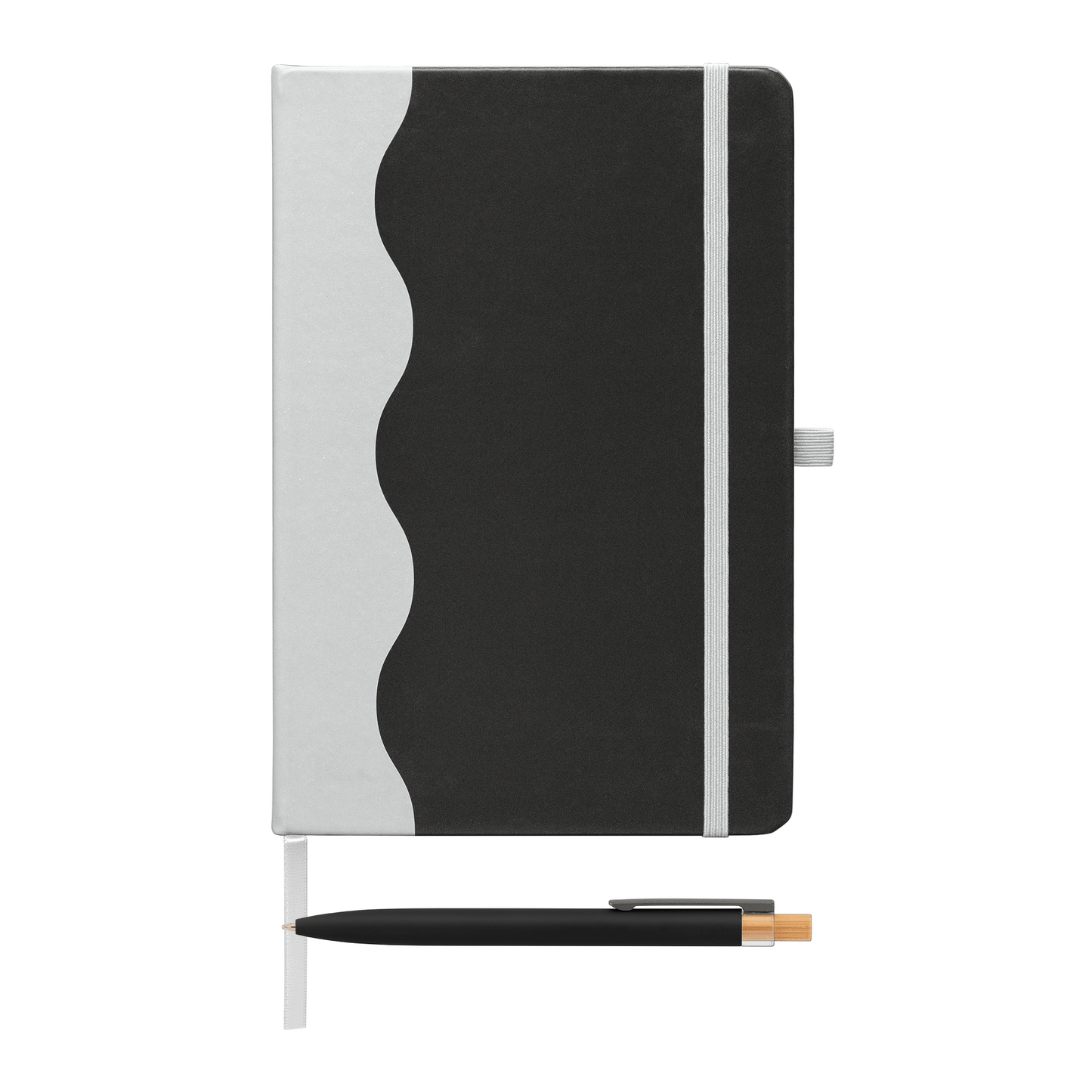Grete Recycled Wave Pattern Journal Pen Set promotional notebook in black printed with your company logo