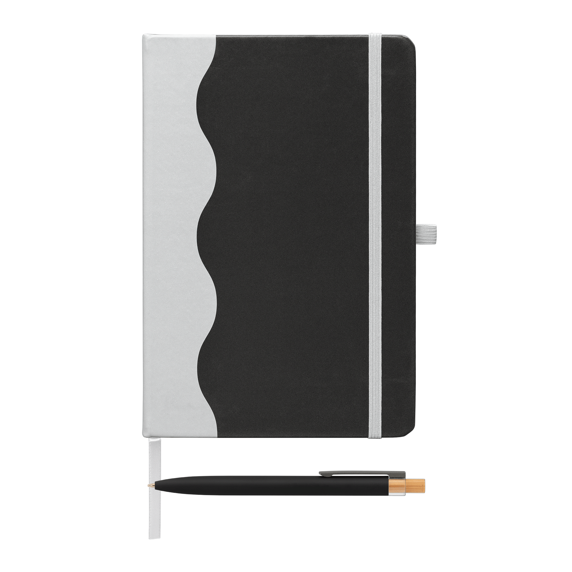 Grete Recycled Wave Pattern Journal Pen Set promotional notebook in black printed with your company logo