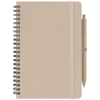 Höga Repreve® Spiral Jotter Notepad promotional notebook in dune warm grey printed with your company logo