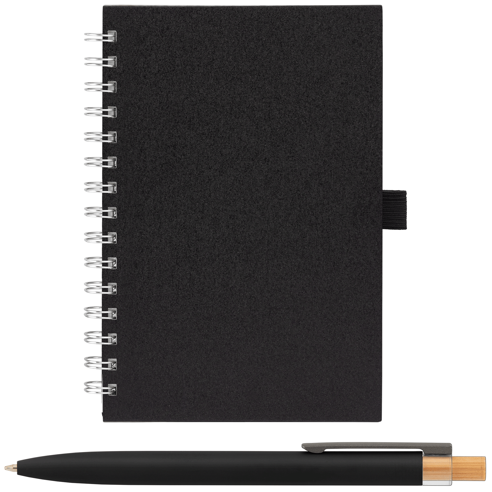 Terra Recycled Milk Carton Hard Cover Spiral A5 Notebook & Reborn Pen Set promotional notebook in black printed with your