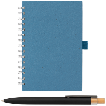 Terra Recycled Milk Carton Hard Cover Spiral A5 Notebook & Reborn Pen Set promotional notebook in steel blue printed with