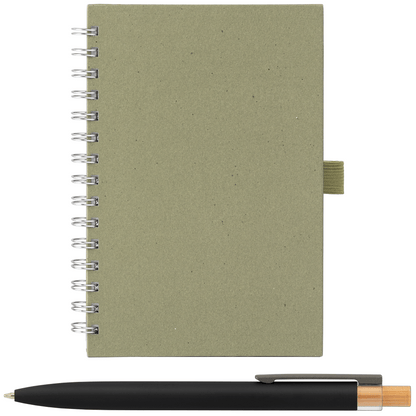 Terra Recycled Milk Carton Hard Cover Spiral A5 Notebook & Reborn Pen Set promotional notebook in sage printed with your
