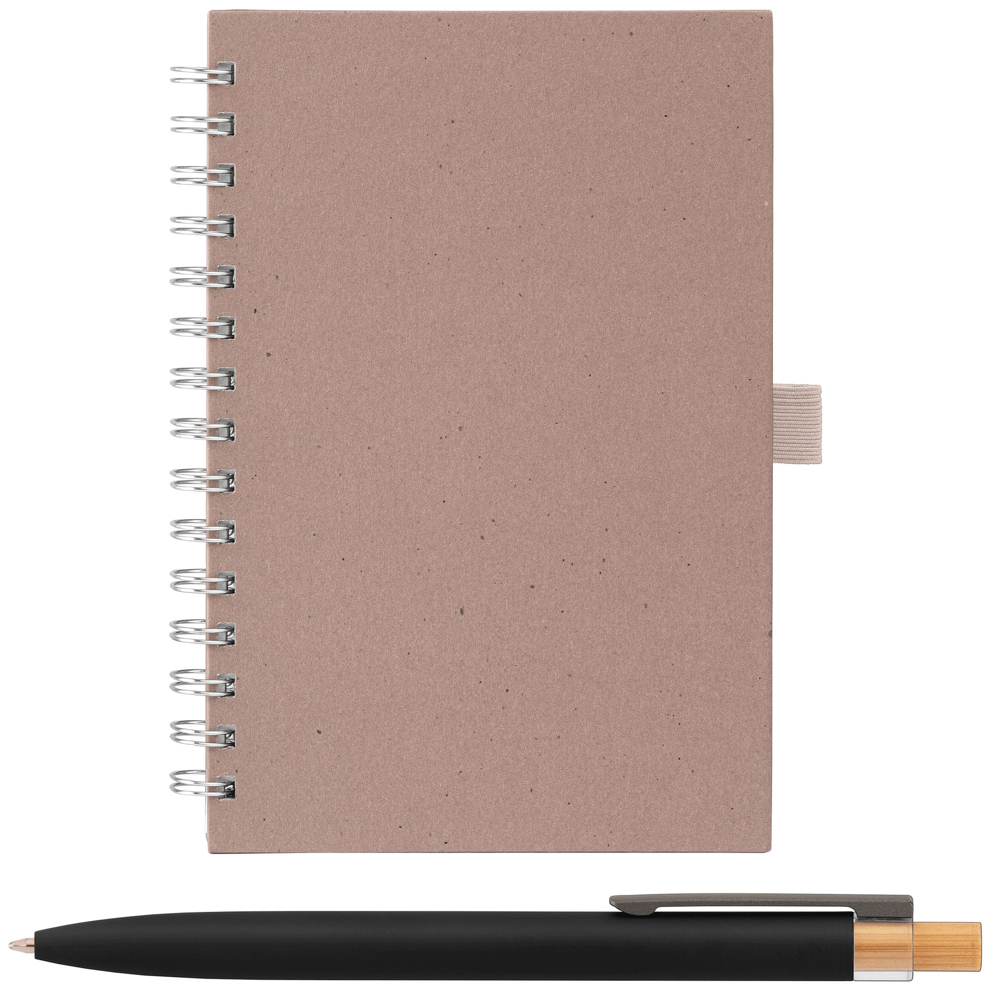 Terra Recycled Milk Carton Hard Cover Spiral A5 Notebook & Reborn Pen Set promotional notebook in dune warm grey printed