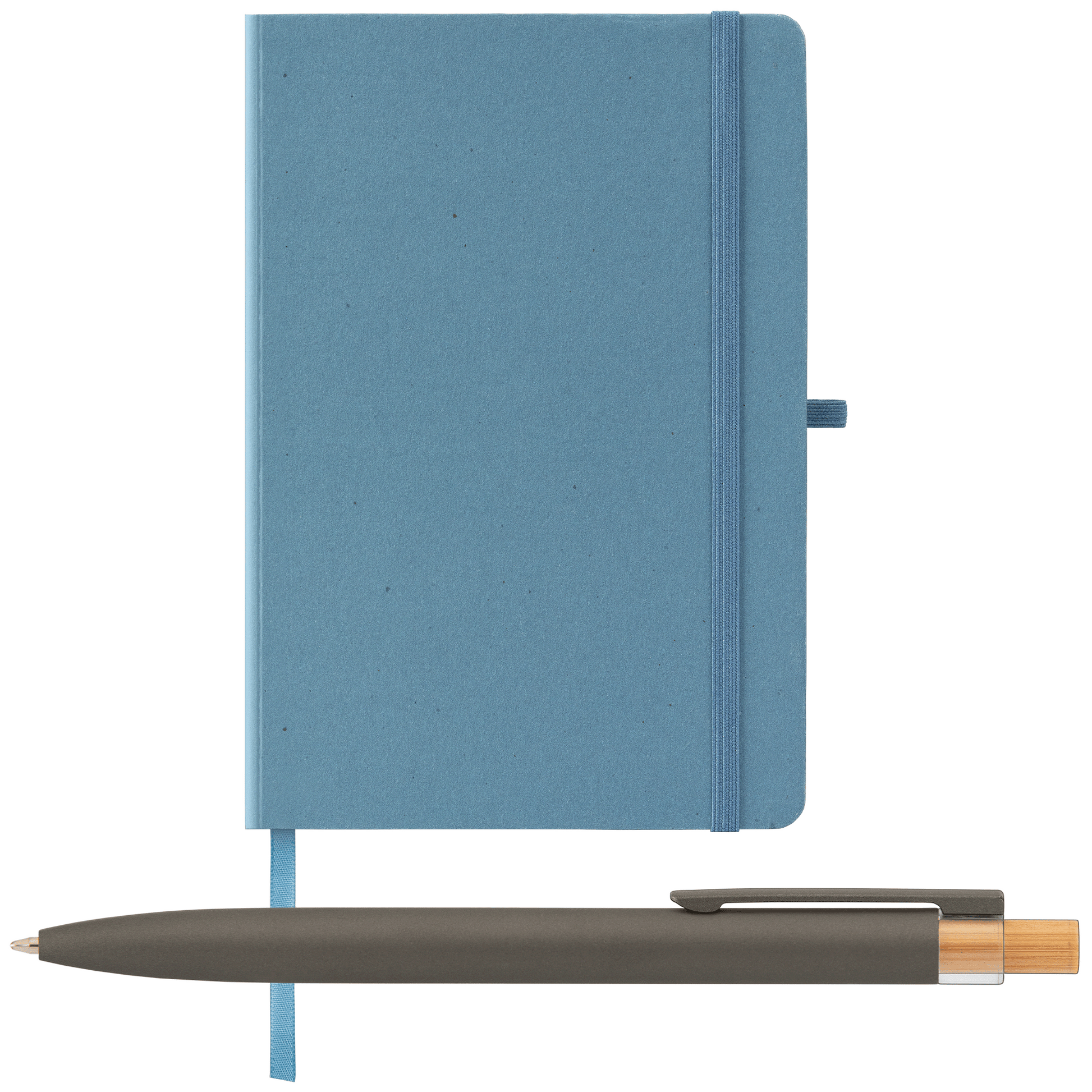 Terra Recycled Milk Carton Hard Cover A5 Notebook & Reborn Pen Set promotional notebook in steel blue printed with your