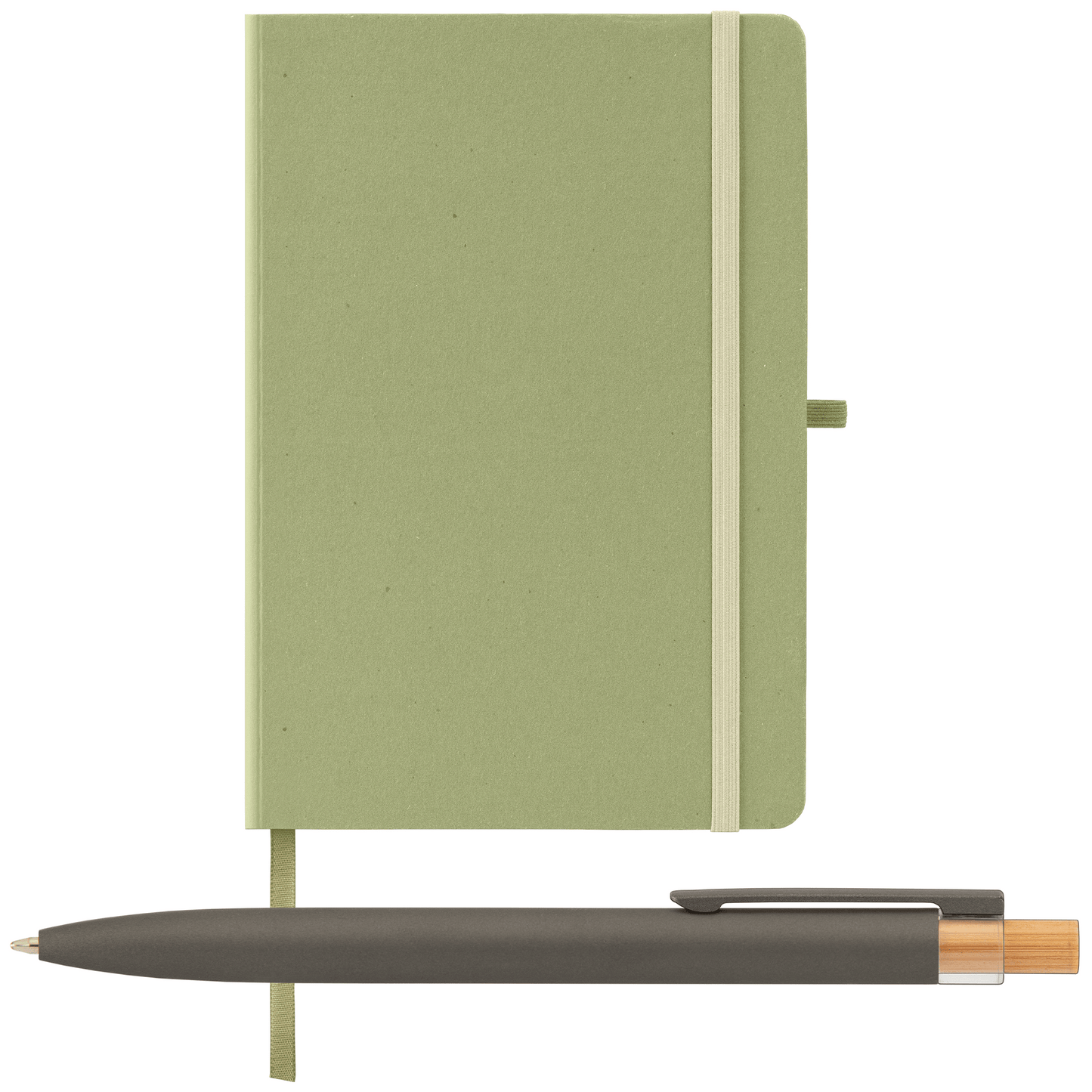 Terra Recycled Milk Carton Hard Cover A5 Notebook & Reborn Pen Set promotional notebook in sage printed with your company
