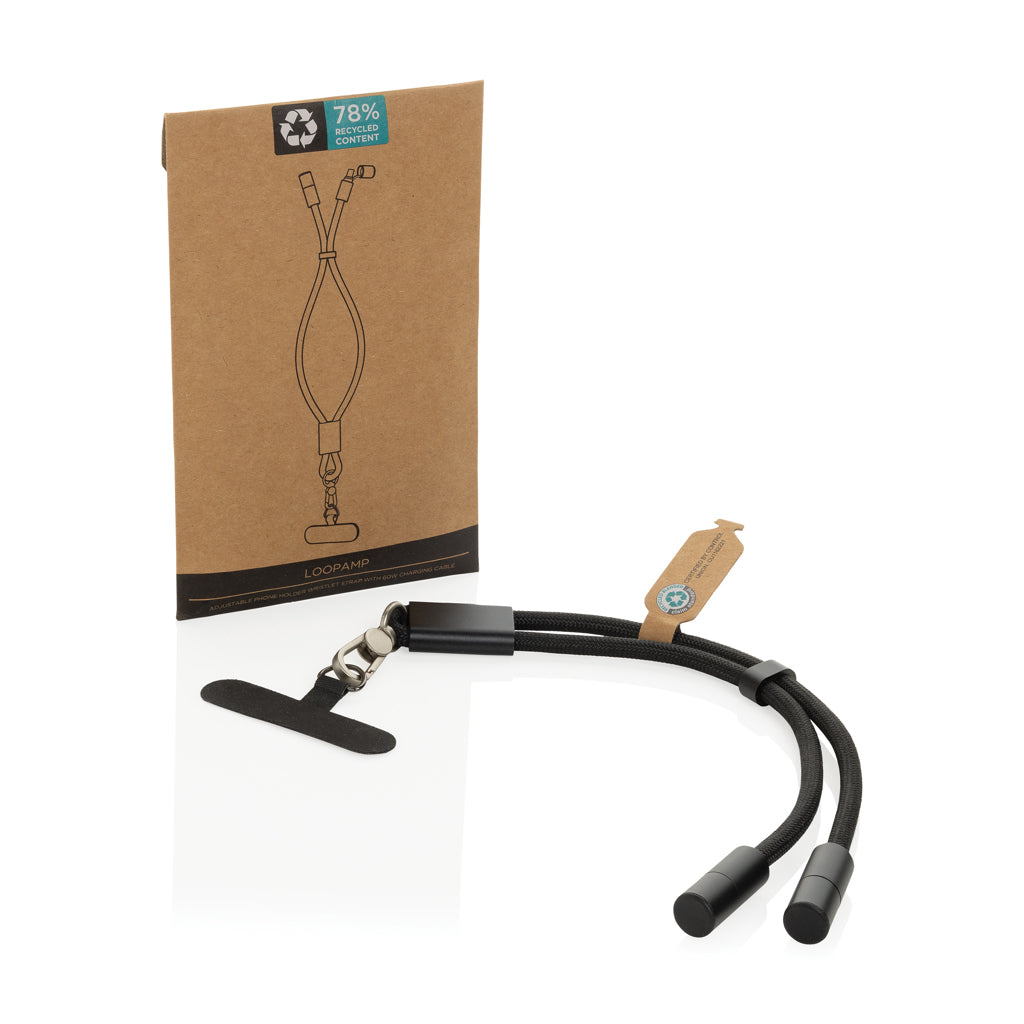 LoopAmp RCS RPET adjustable phone wrist strap 60W cable