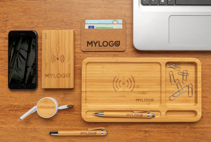 Bamboo desk organiser 5W wireless charger