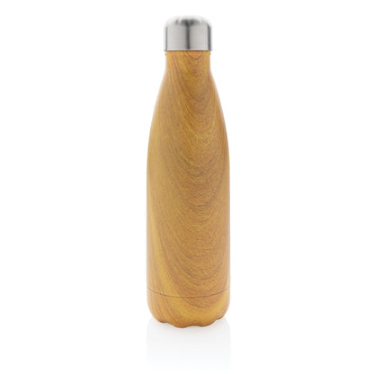 Vacuum insulated stainless steel bottle with wood print