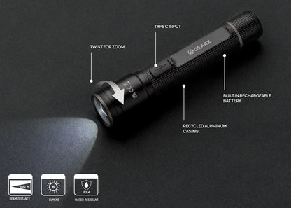 Gear X RCS recycled aluminium USB-rechargeable torch