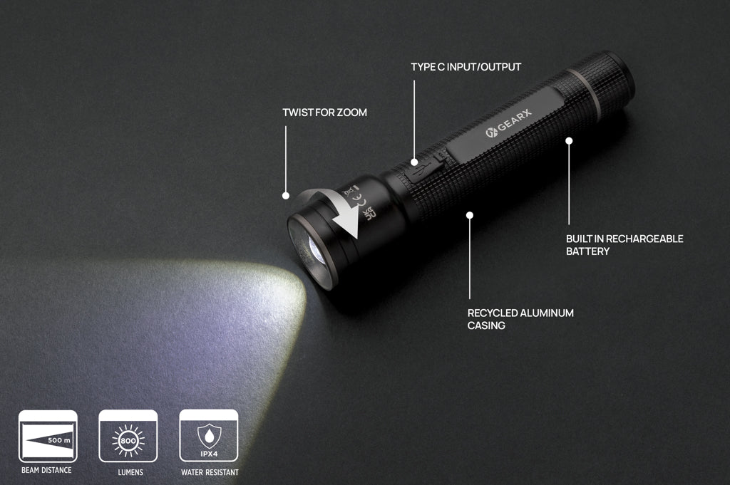 Gear X RCS recycled aluminium USB-rechargeable torch large