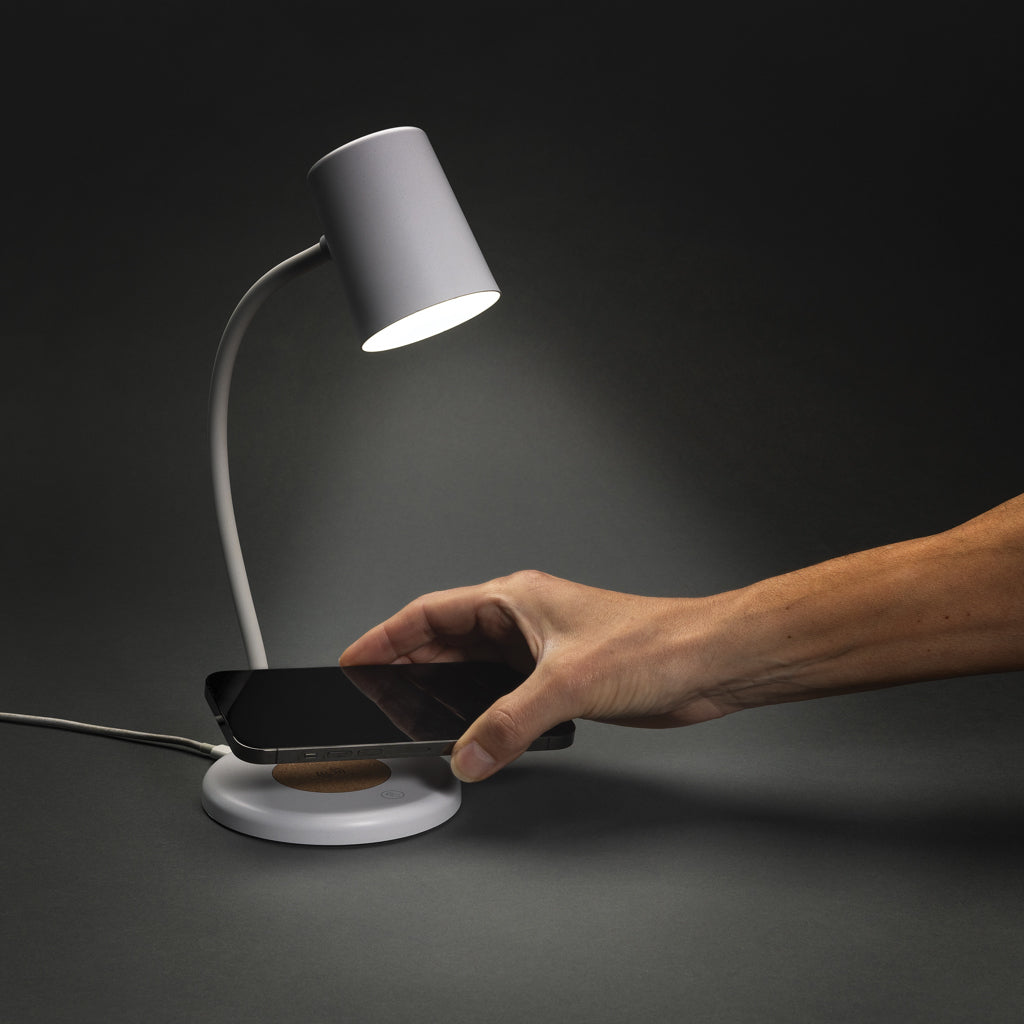 Zenara RCS recycled plastic and cork 15W wireless desk lamp