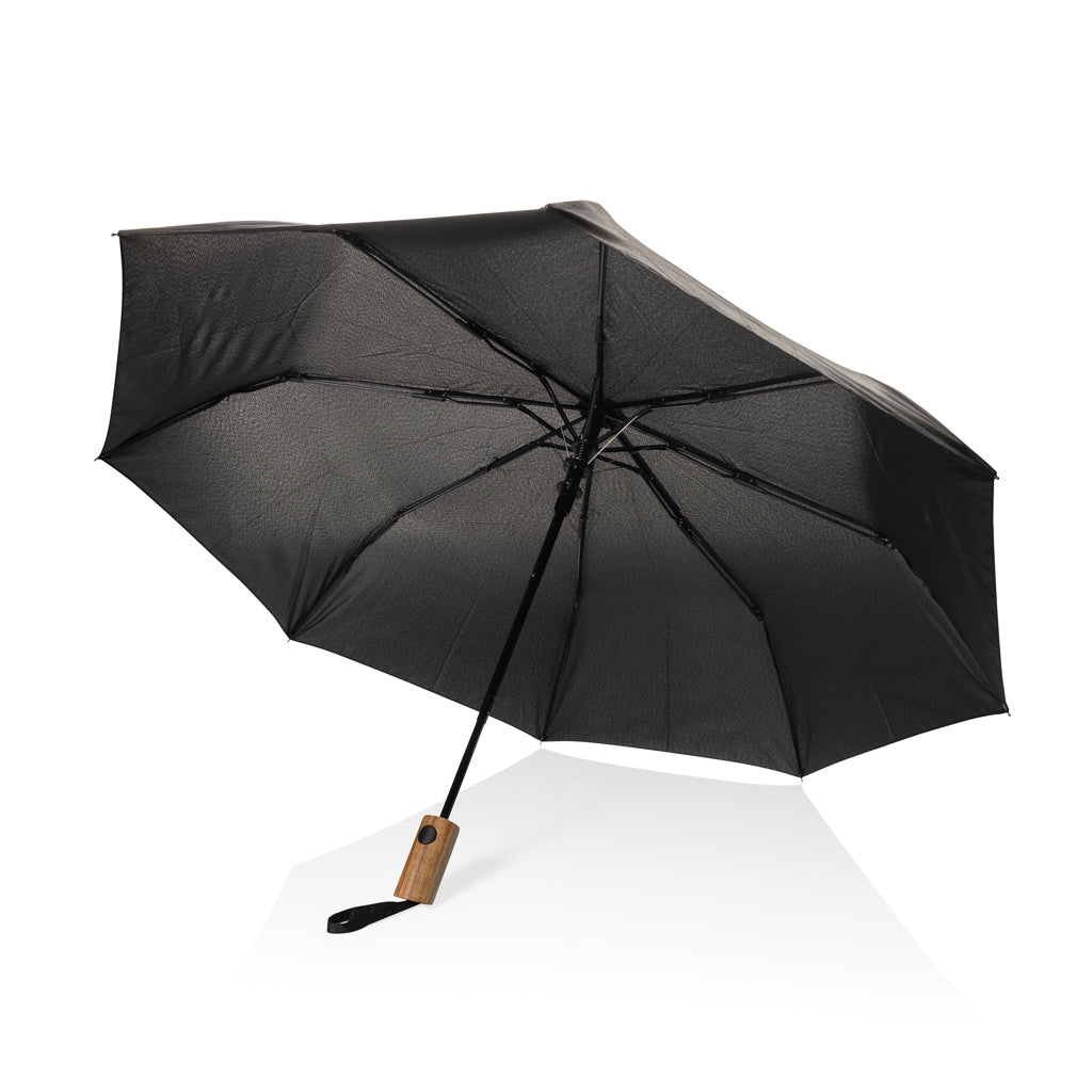 Kaycey 21' AWARE™ RPET Acacia wood mini auto open umbrella