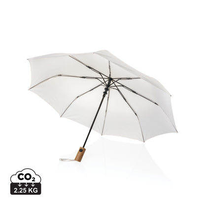 Kaycey 21' AWARE™ RPET Acacia wood mini auto open umbrella