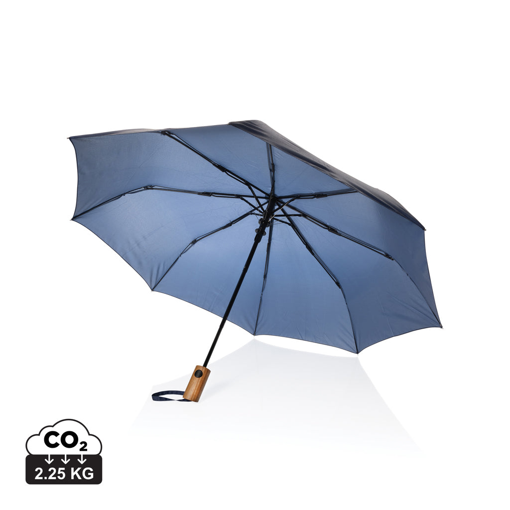 Kaycey 21' AWARE™ RPET Acacia wood mini auto open umbrella