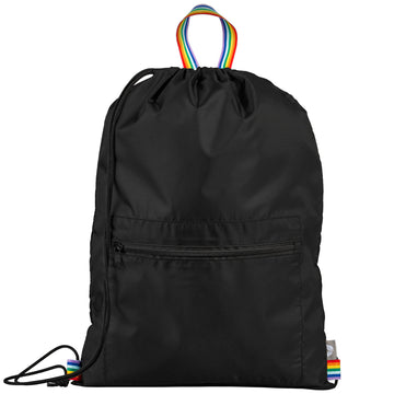 Spectrum Recycled Polyester Drawstring Bag promotional drawstring bag in black printed with your company logo