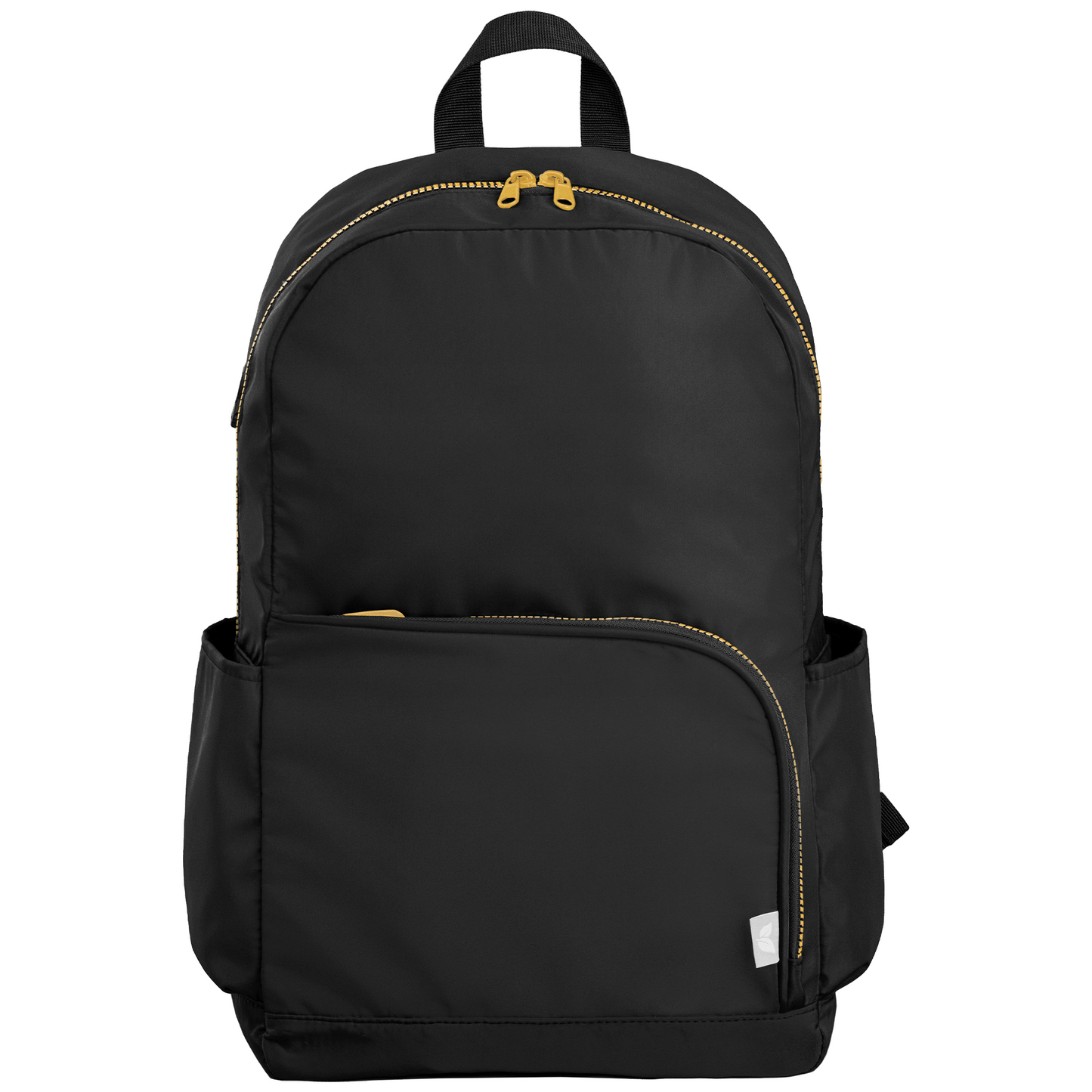 Kora rPET Dual Pocket Gold-Zip 38 cm Laptop Backpack promotional backpack in black printed with your company logo