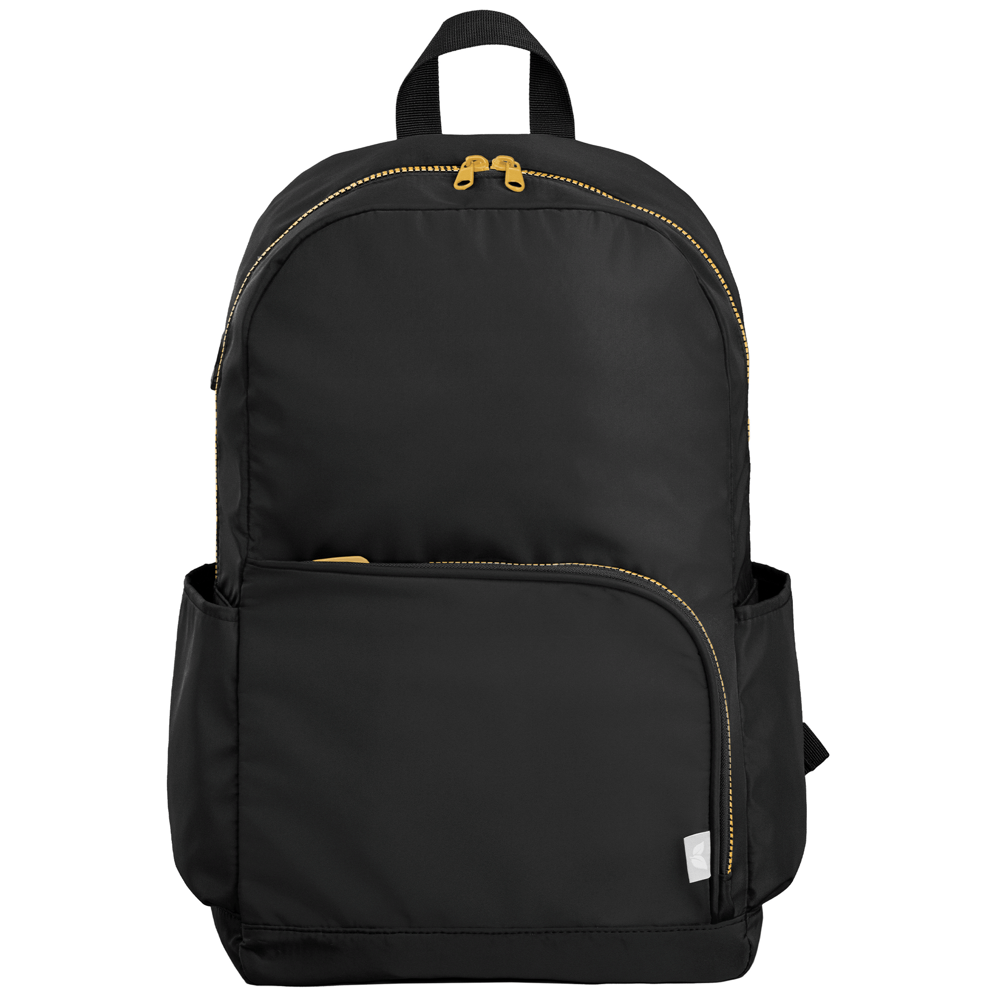 Kora rPET Dual Pocket Gold-Zip 38 cm Laptop Backpack promotional backpack in black printed with your company logo