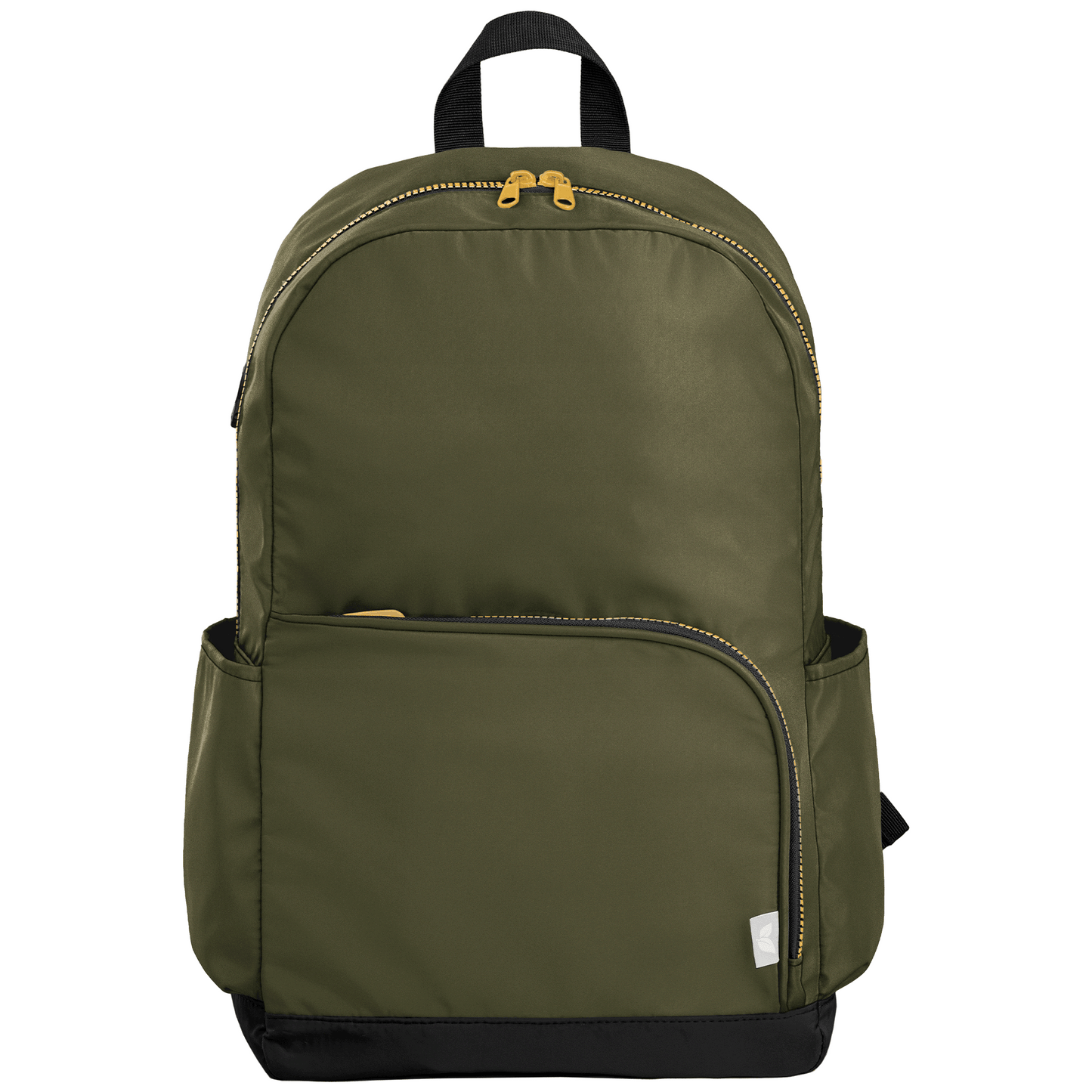 Kora rPET Dual Pocket Gold-Zip 38 cm Laptop Backpack promotional backpack in dark green printed with your company logo