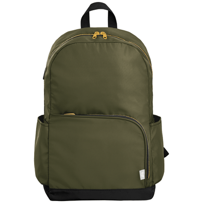 Kora rPET Dual Pocket Gold-Zip 38 cm Laptop Backpack promotional backpack in dark green printed with your company logo
