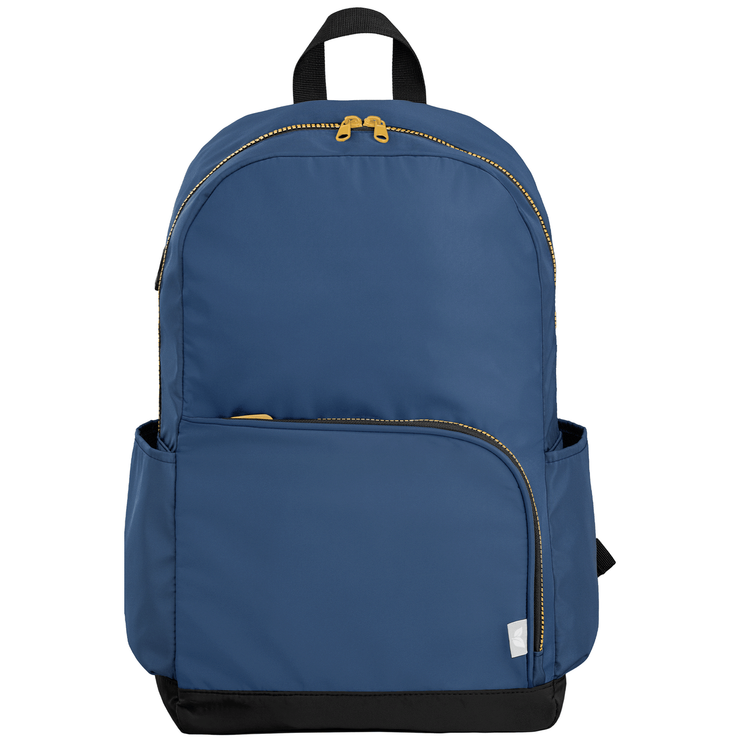 Kora rPET Dual Pocket Gold-Zip 38 cm Laptop Backpack promotional backpack in navy blue printed with your company logo