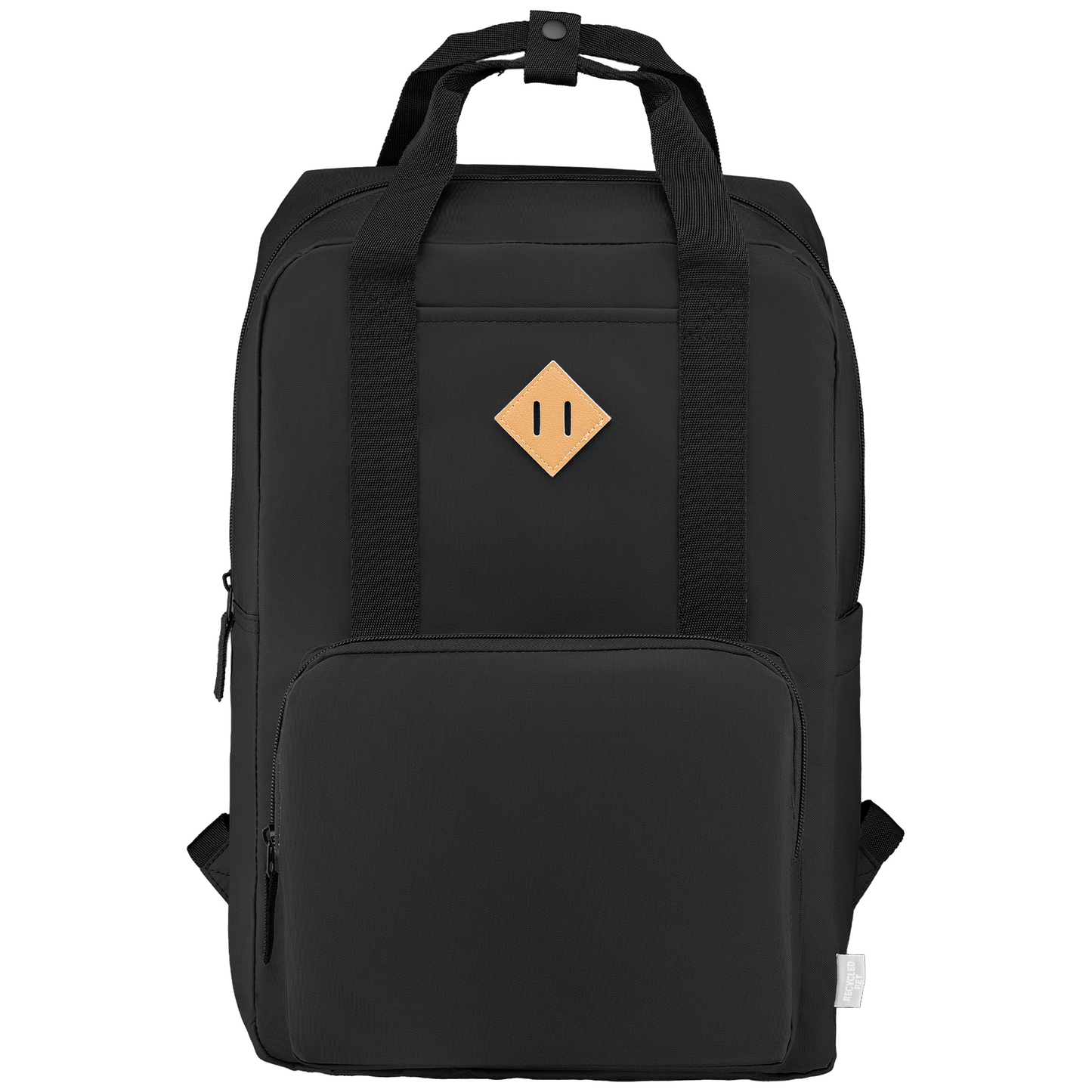 Majesty 300D rPET 38 cm Laptop Adjustable Strap Backpack promotional backpack in black printed with your company logo