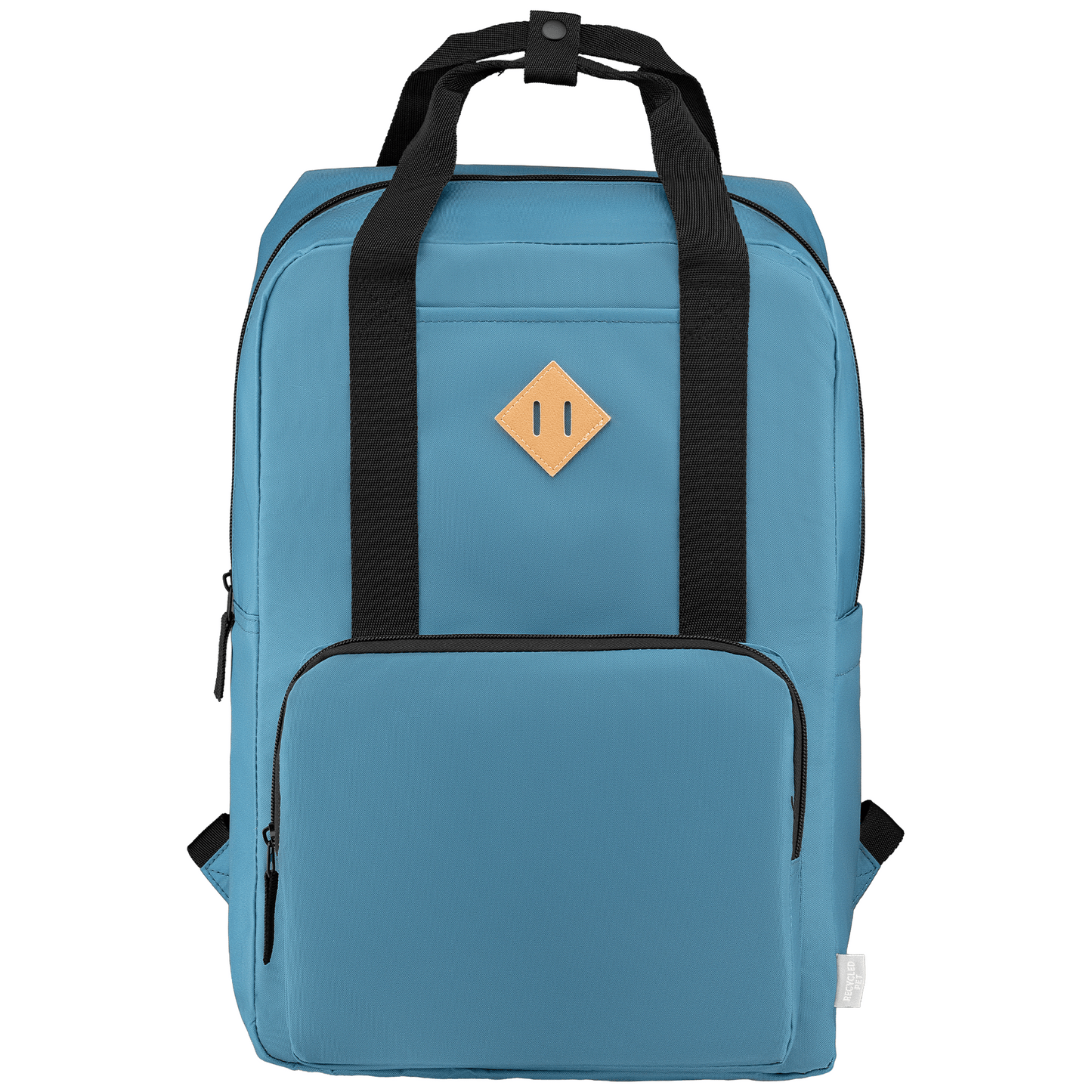Majesty 300D rPET 38 cm Laptop Adjustable Strap Backpack promotional backpack in blue printed with your company logo