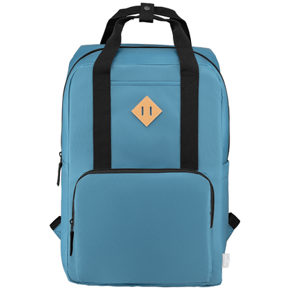 Majesty 300D rPET 38 cm Laptop Adjustable Strap Backpack promotional backpack in blue printed with your company logo