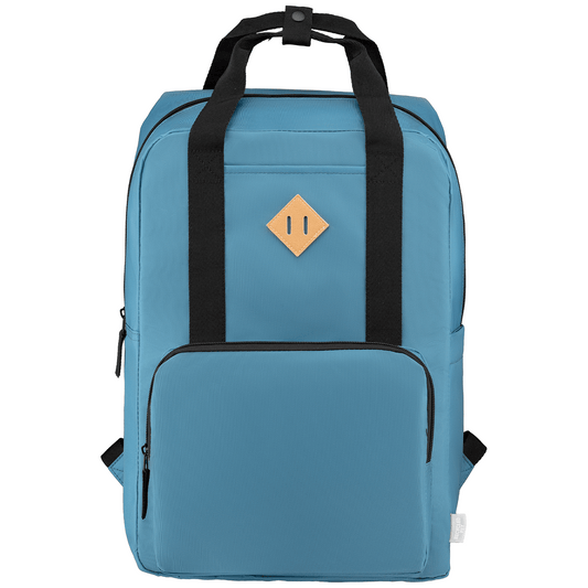 Majesty 300D rPET 38 cm Laptop Adjustable Strap Backpack promotional backpack in blue printed with your company logo