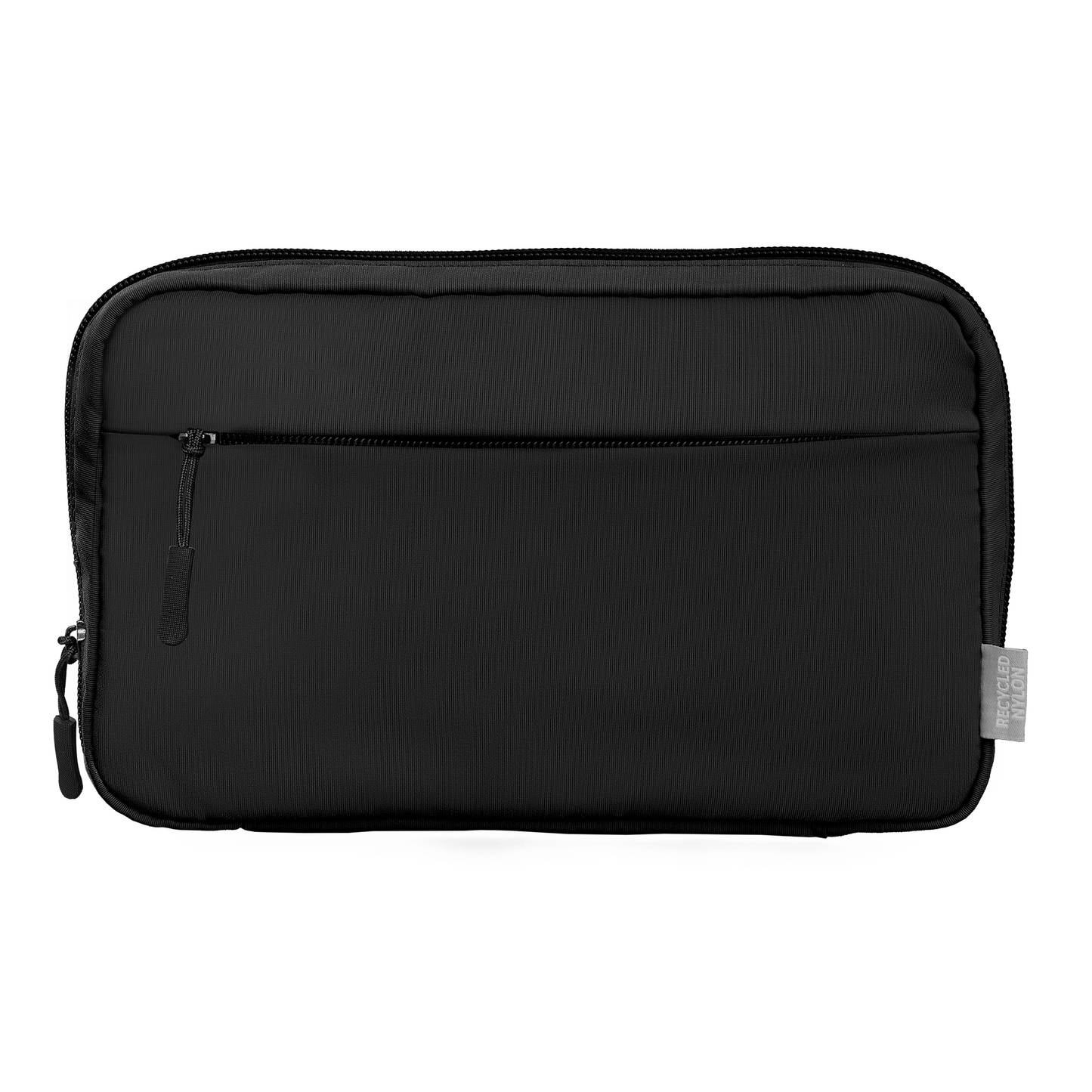 Mercer Recycled Nylon Dual-Pocket Organiser Pouch promotional tote bag in black printed with your company logo