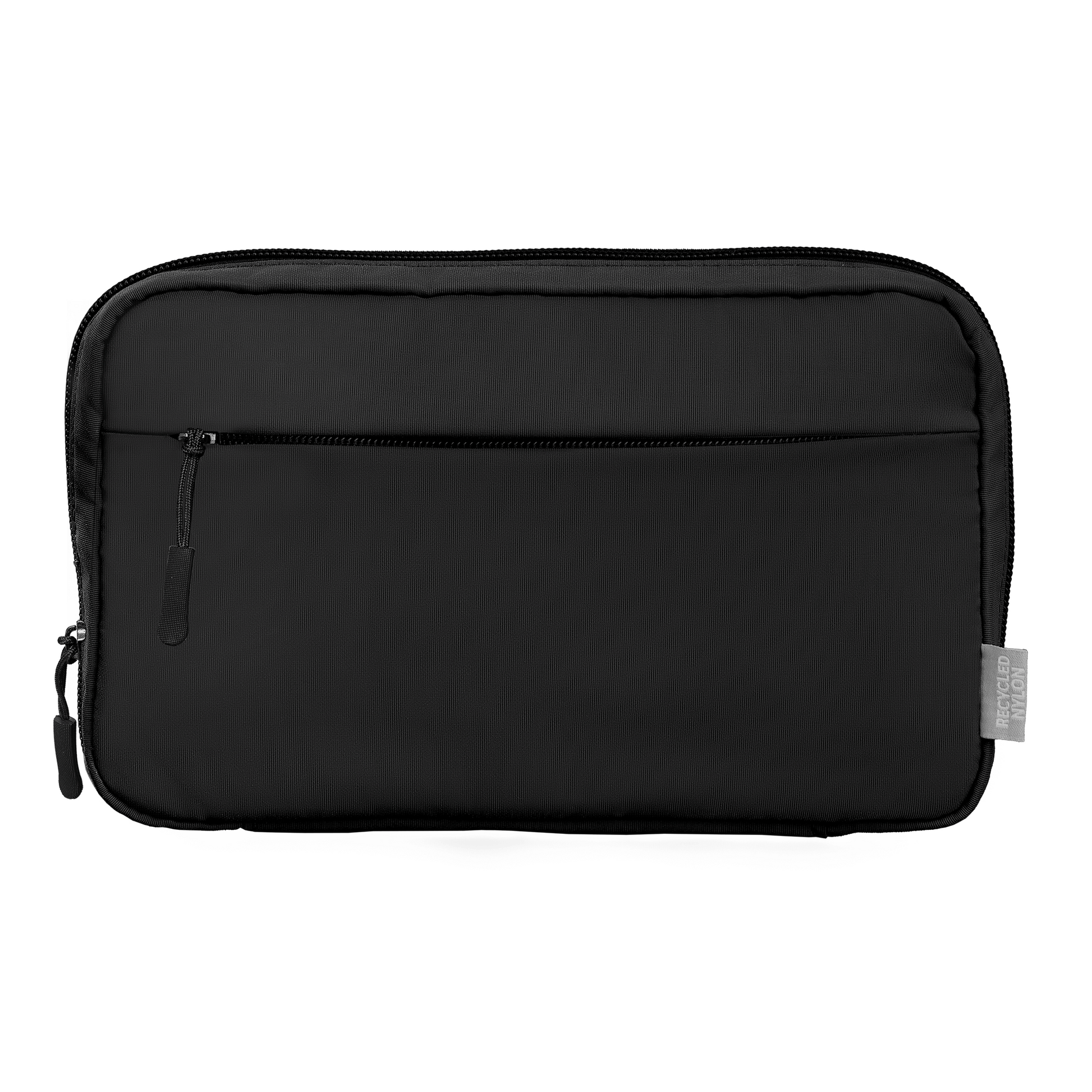Mercer Recycled Nylon Dual-Pocket Organiser Pouch promotional tote bag in black printed with your company logo
