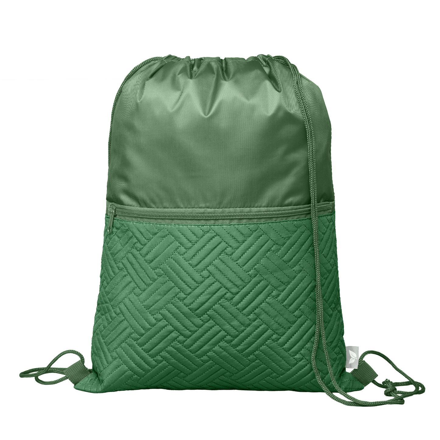 Sora Recycled Quilted Drawstring Bag promotional drawstring bag in forest green printed with your company logo