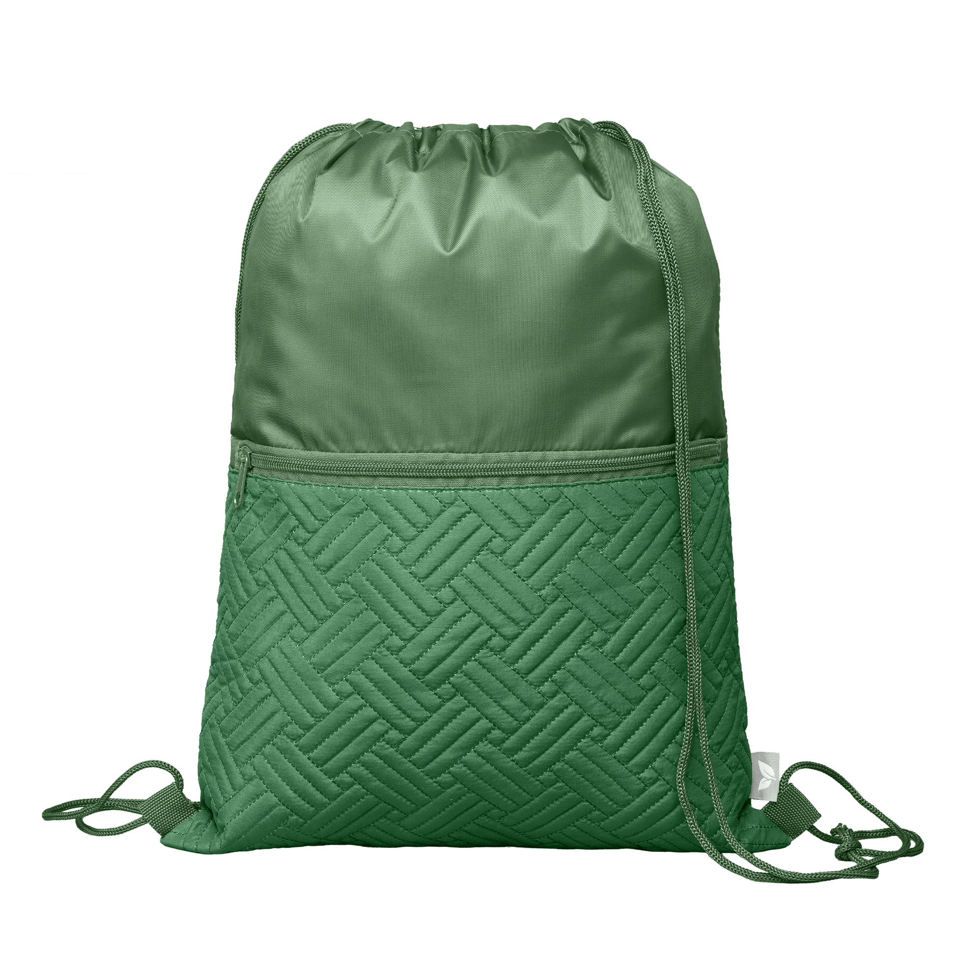 Sora Recycled Quilted Drawstring Bag promotional drawstring bag in forest green printed with your company logo
