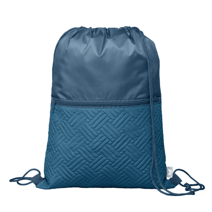 Sora Recycled Quilted Drawstring Bag promotional drawstring bag in navy blue printed with your company logo
