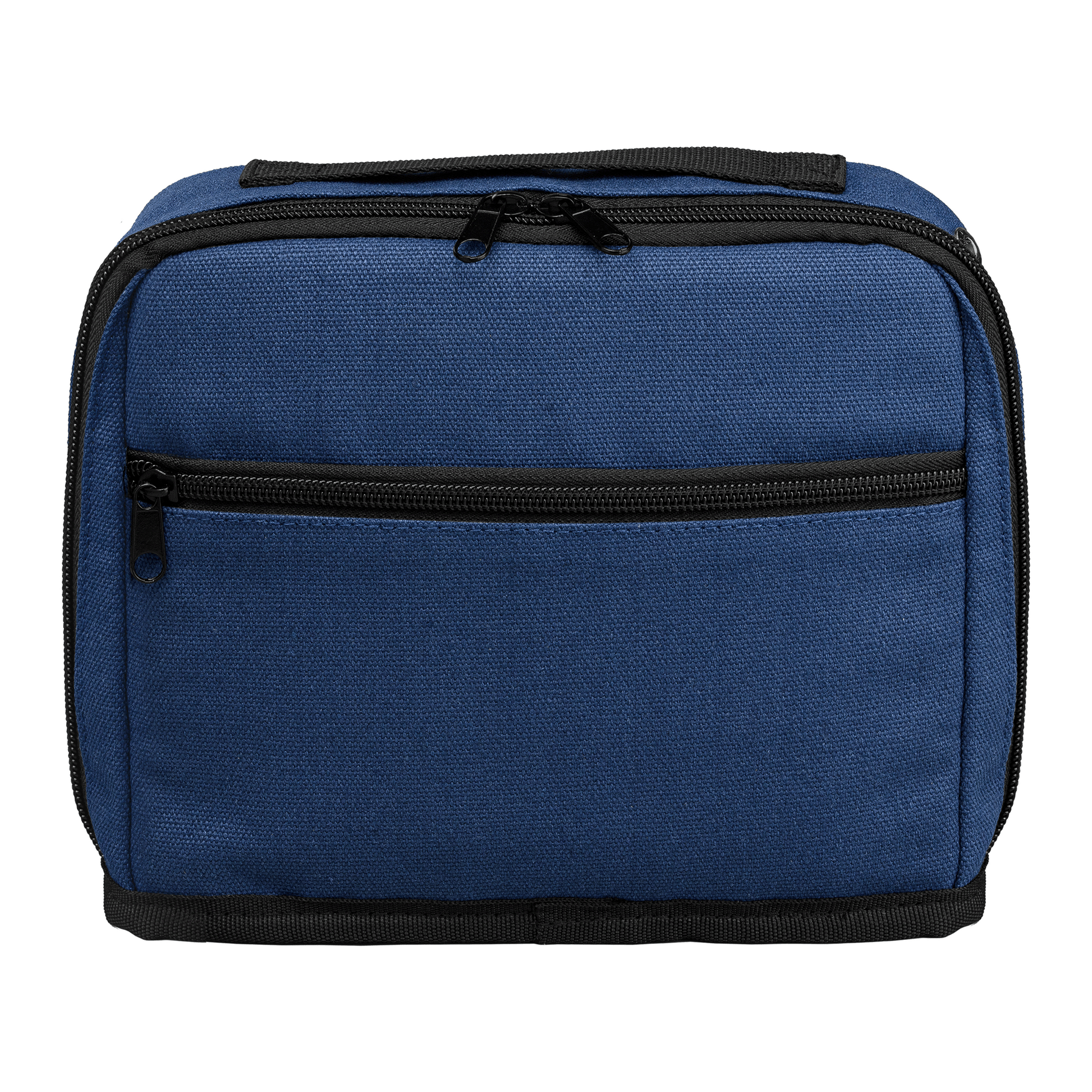 Odyssey 16 oz. Recycled Cotton Tech Organiser Zippered Pouch promotional tote bag in navy blue printed with your company logo